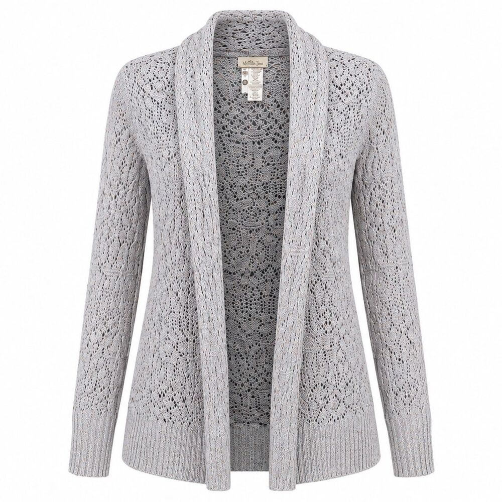 Matilda Jane Gray Open Knit Cardigan Sweater – V-Neck Lightweight XS
